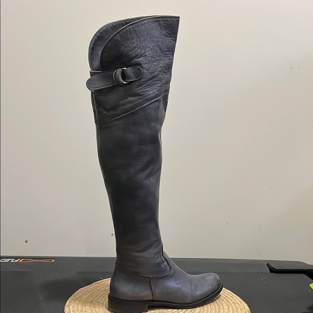 Italy Made Leather Riding Equestrian Gray Knee-High Boots Size 37